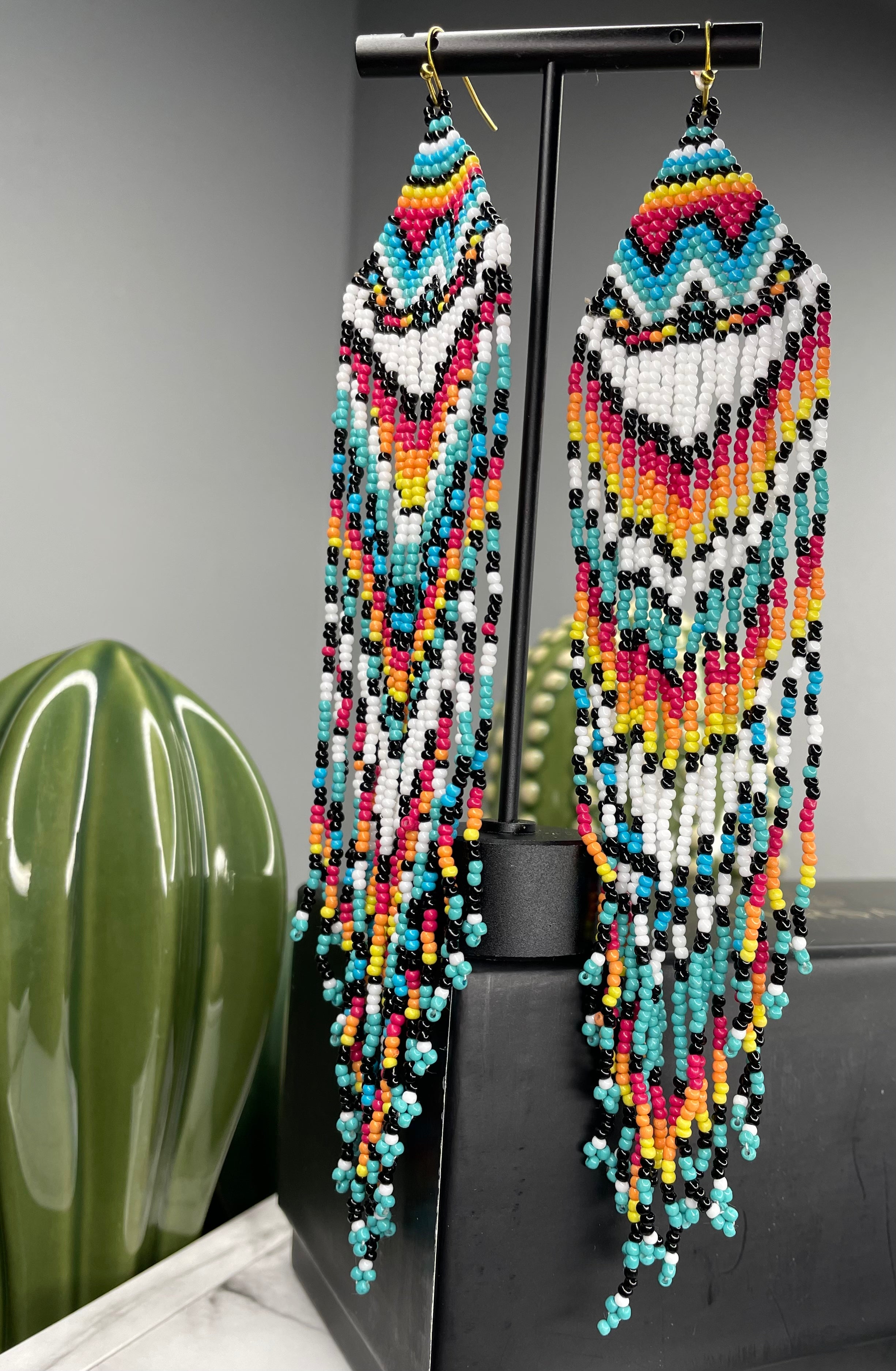 Long beaded deals fringe earrings